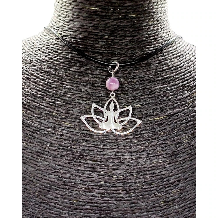 Collier - Lotus Méditation - Lépidolite - 8 mm