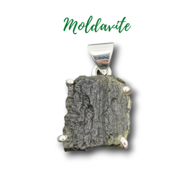 Pendentif en argent 925 et Moldavite brute