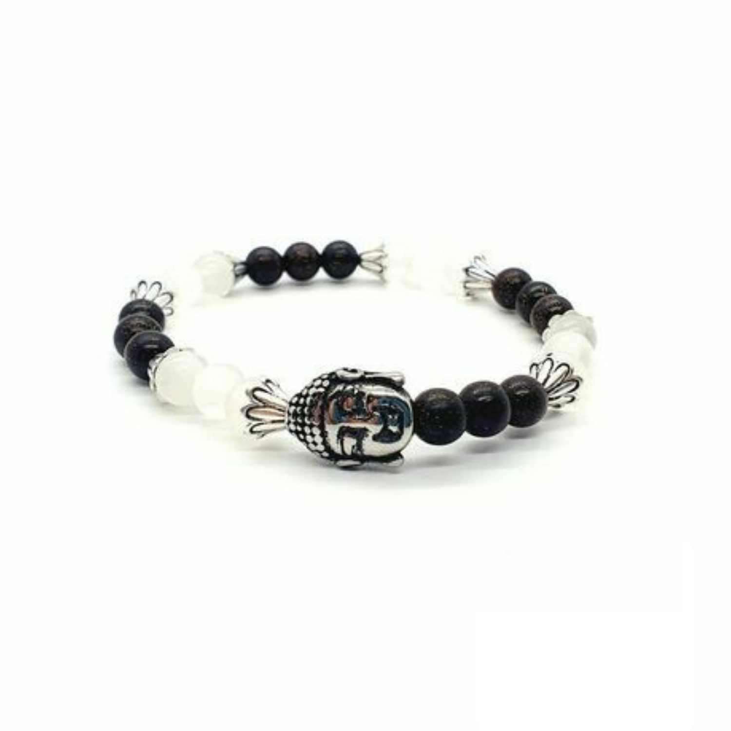Bracelet Sélénite et mala palissandre noir-acajou, 6 mm