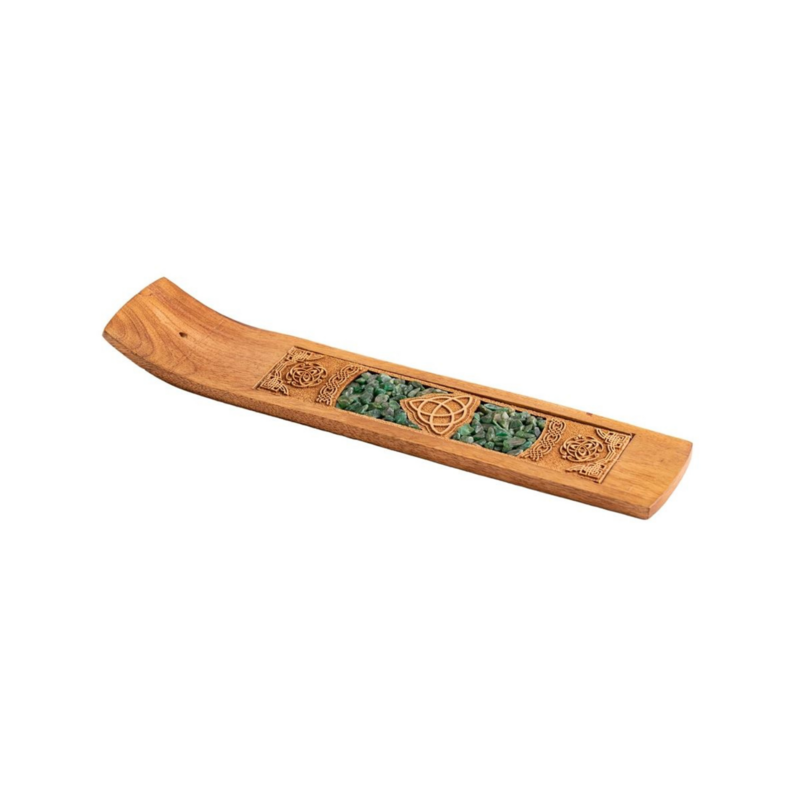 Porte-encens en bois - Nœud celtique avec aventurine