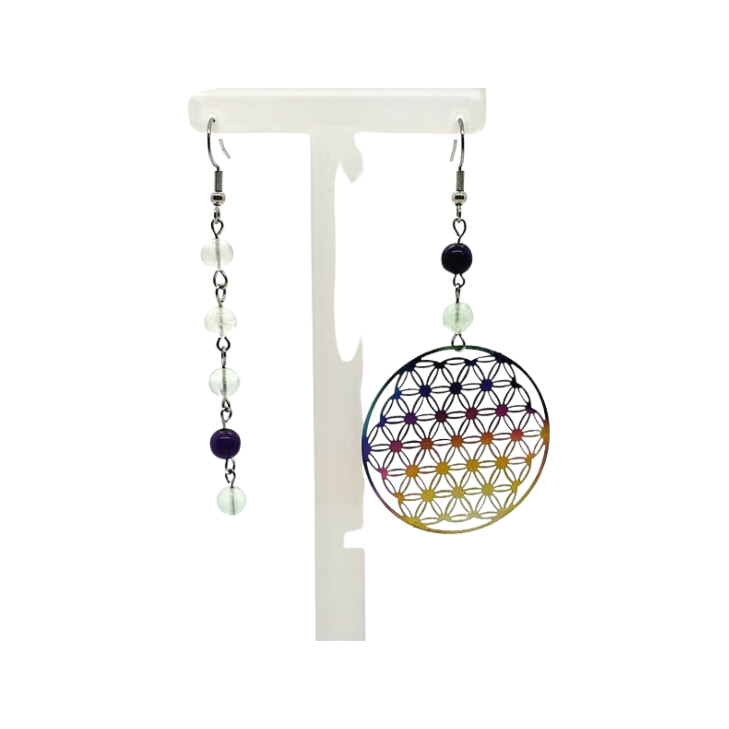 Boucle d&#39;oreille asymétrique Fluorite 6 mm