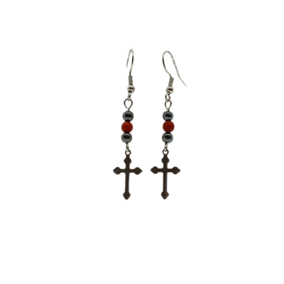 Boucle d&#39;oreille Hématite et jaspe rouge 4 mm