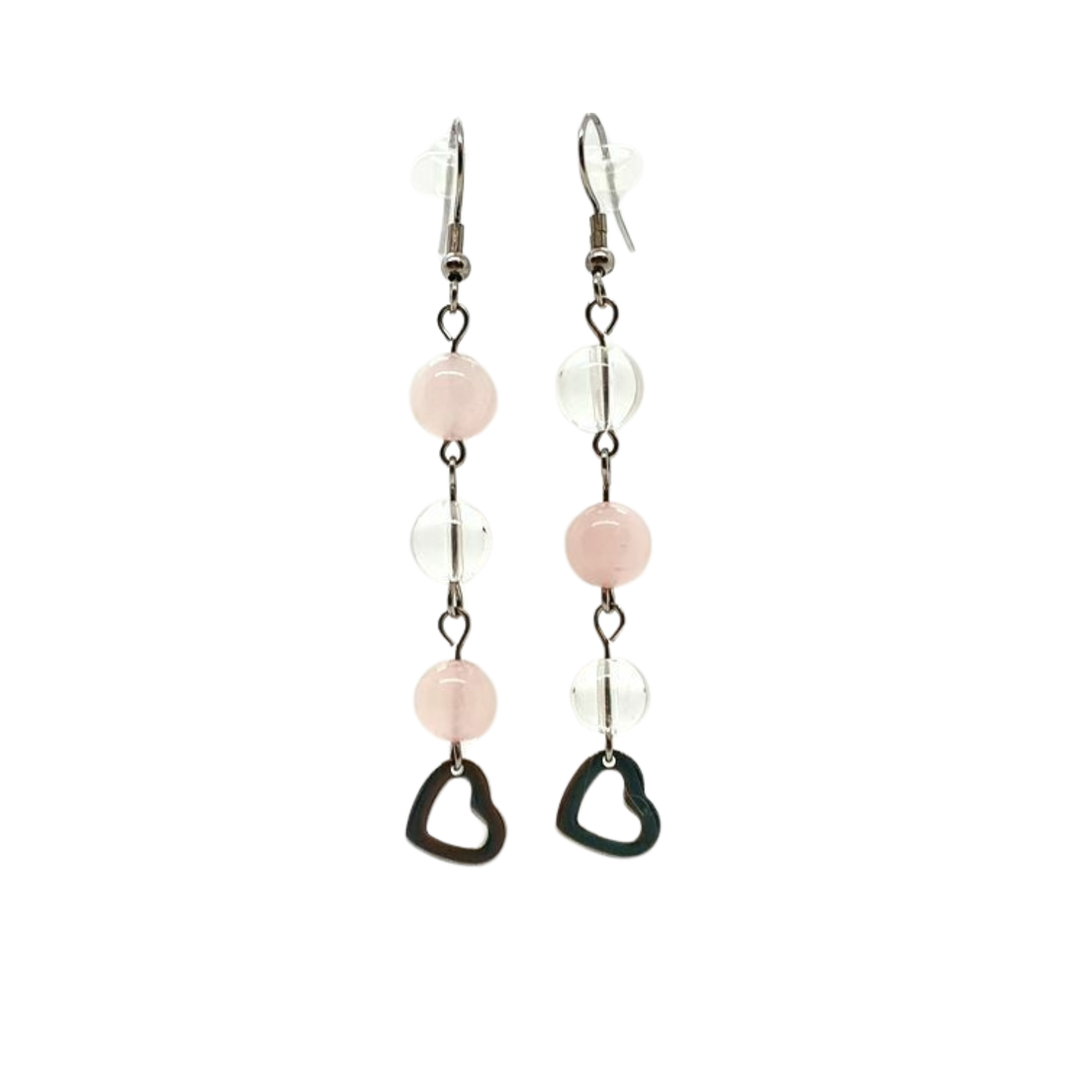 Boucle d&#39;oreille Quartz rose et cristal de roche 8 mm