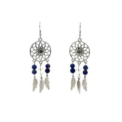 Boucle d'oreille Lapis Lazuli et cristal de roche mat 6 mm