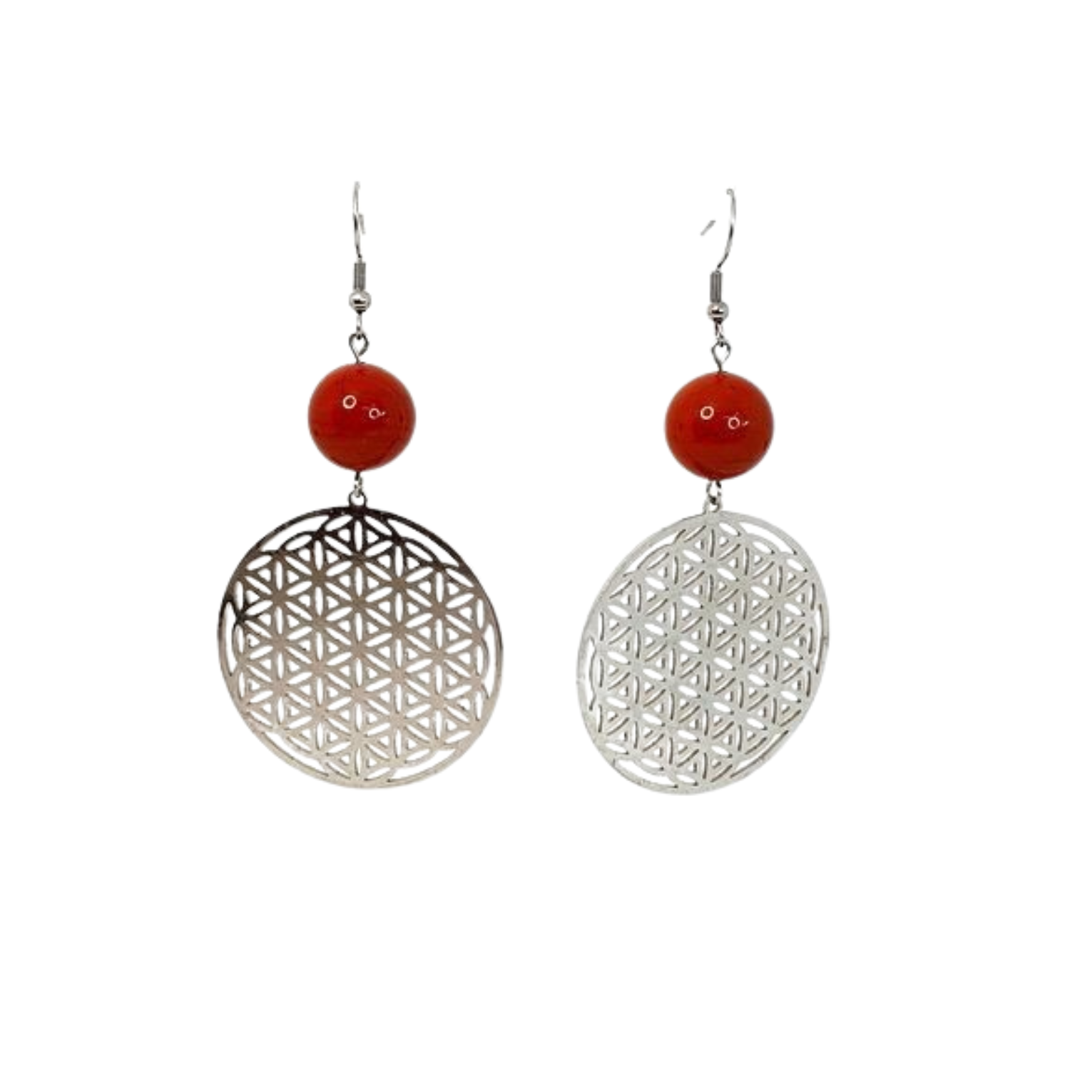 Boucles d&#39;Oreilles Fleur de Vie Jaspe Rouge, 14 mm