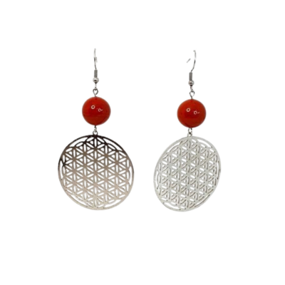 Boucles d&#39;Oreilles Fleur de Vie Jaspe Rouge, 14 mm