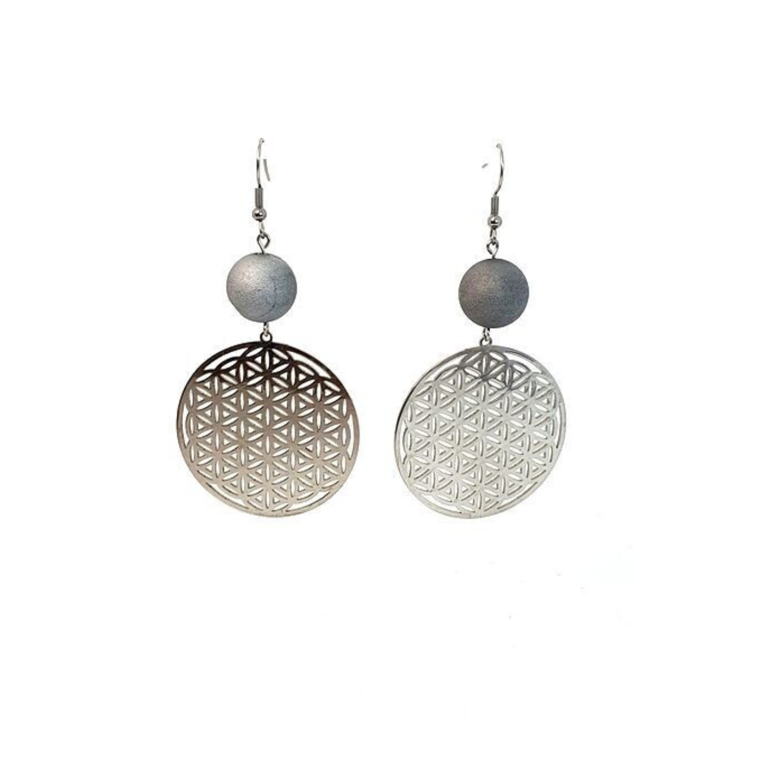 Boucles d&#39;Oreilles Fleur de Vie Agate argent vaporisée, 14 mm