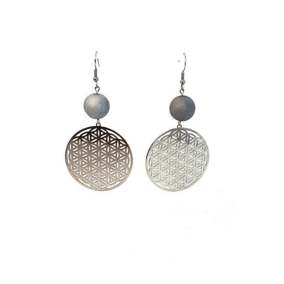 Boucles d&#39;Oreilles Fleur de Vie Agate argent vaporisée, 14 mm