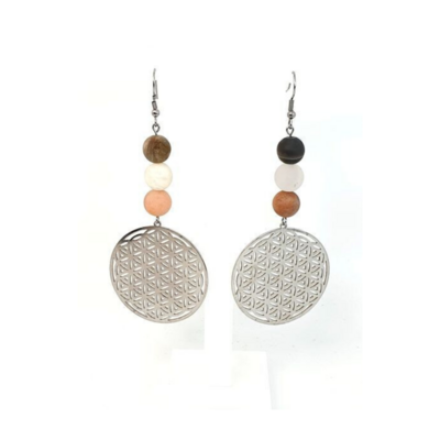 Boucles d&#39;Oreilles Fleur de Vie Pierre de Lune, 10 mm