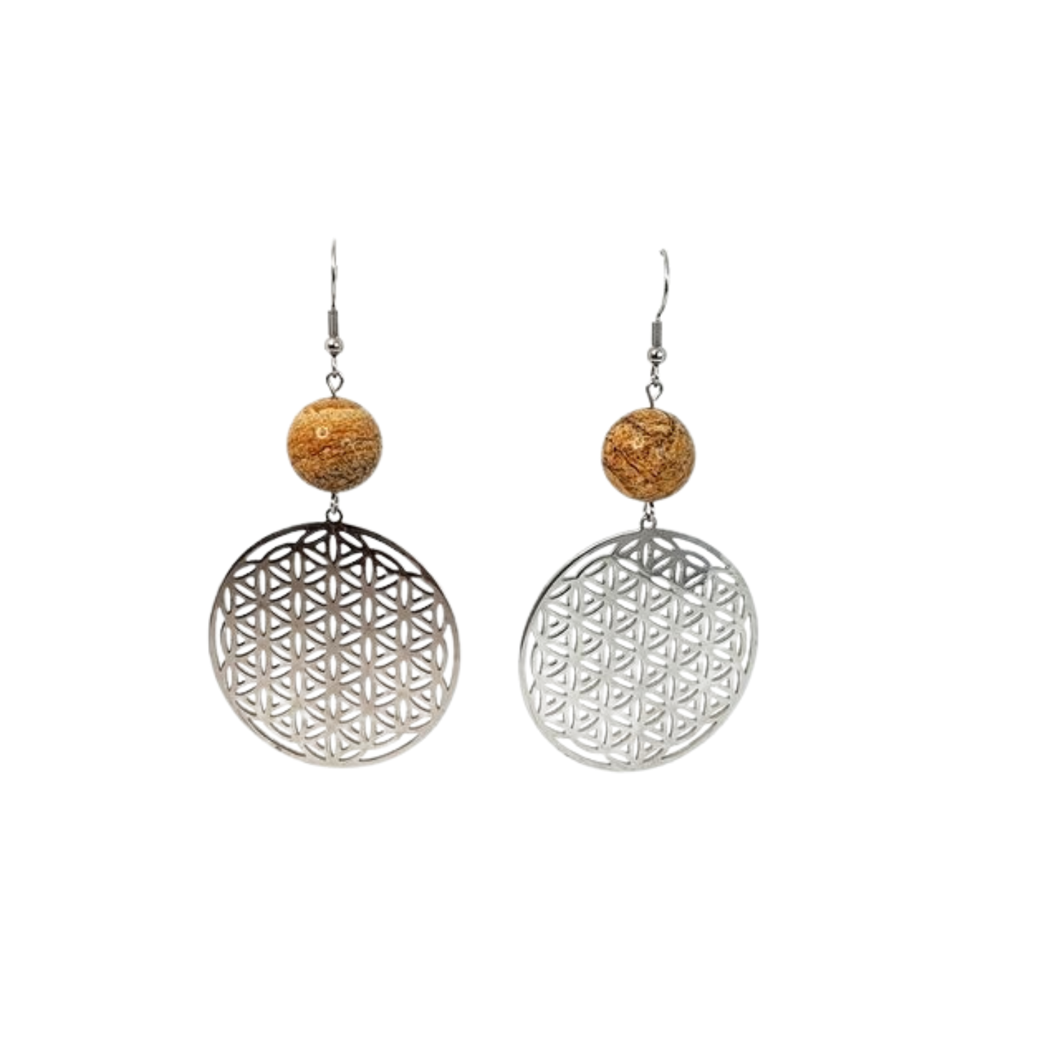 Boucles d&#39;Oreilles Fleur de Vie Jaspe Paysage, 14 mm