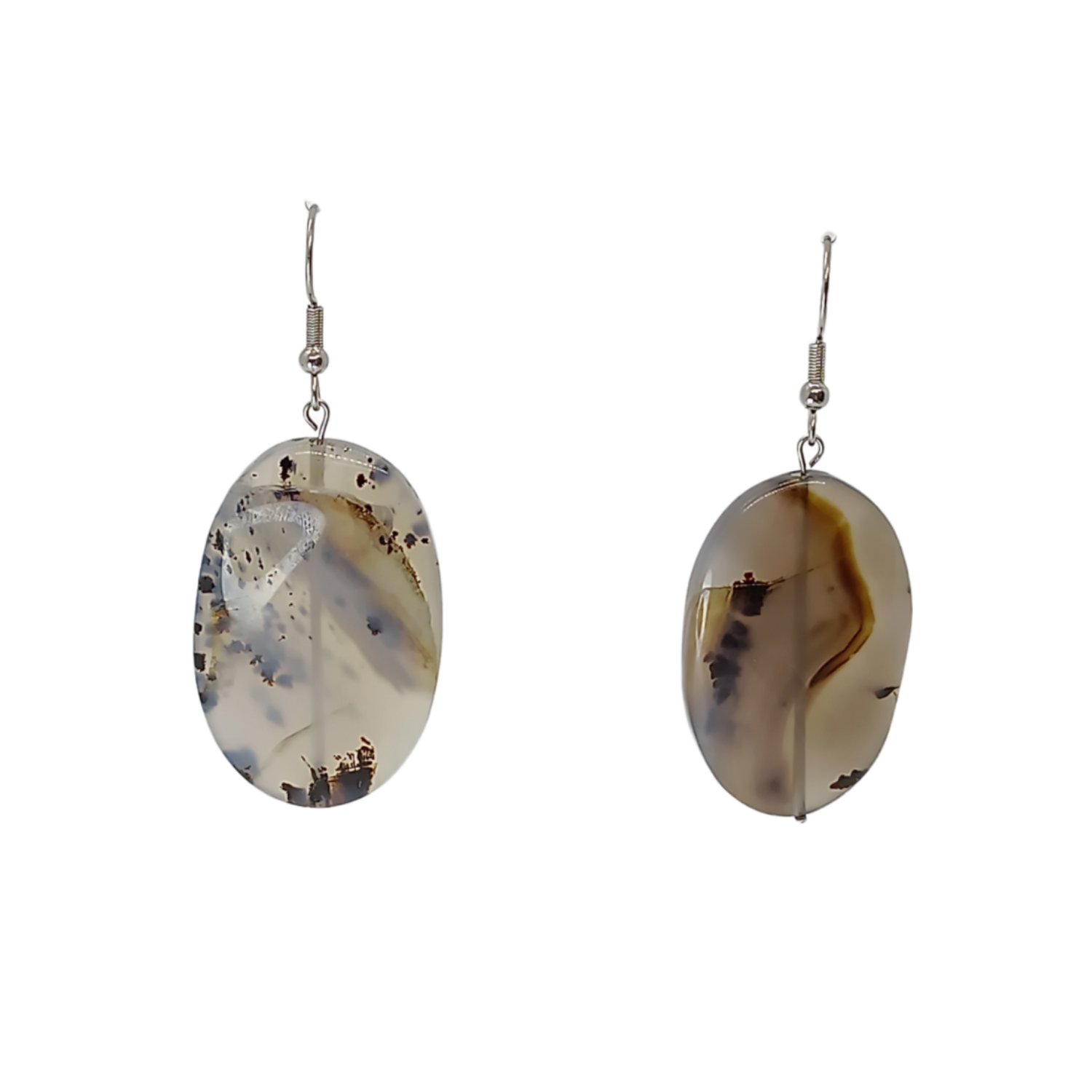 Boucles d&#39;Oreilles - Agate Dendritique - 36 x 24 mm