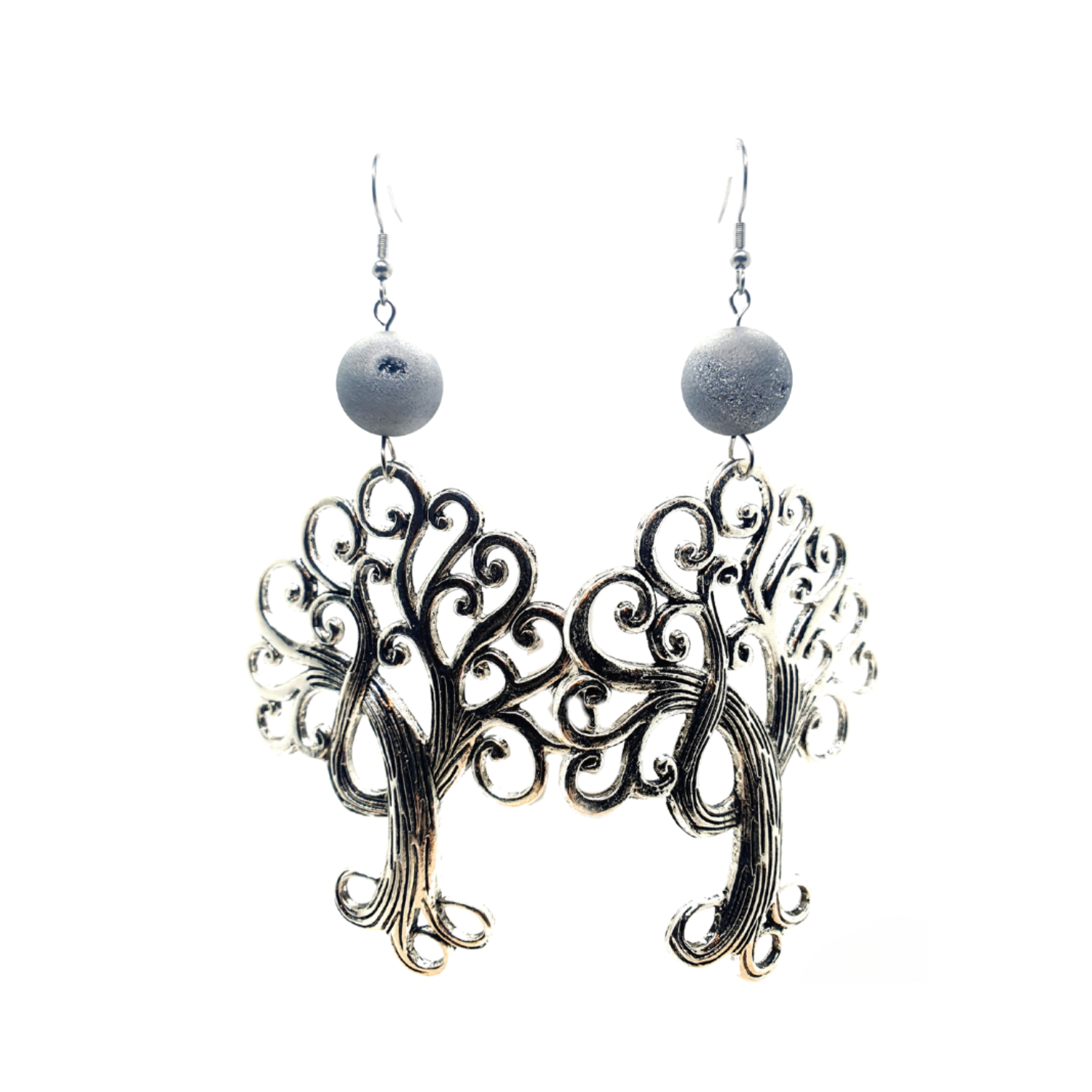 Boucles d&#39;Oreilles - Agate vaporisé argent - 14 mm