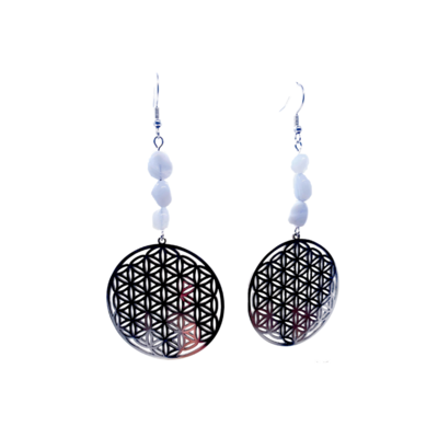 Boucles d&#39;Oreilles - Calcédoine Bleue - pépites 6 mm