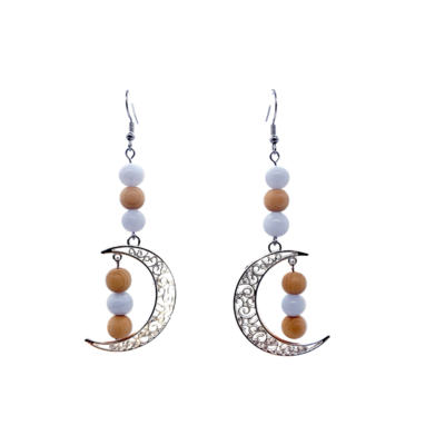 Boucles d&#39;Oreilles - Calcédoine et cèdre - 6 mm
