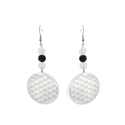 Boucles d&#39;Oreilles - Cristal de roche &amp; pierre de lave - 8 mm