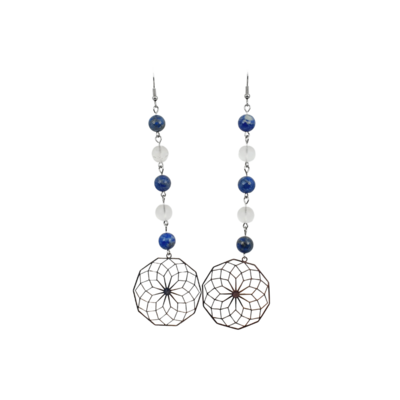 Boucles d&#39;Oreilles - Lapis Lazuli et Cristal de Roche mat - 8 mm
