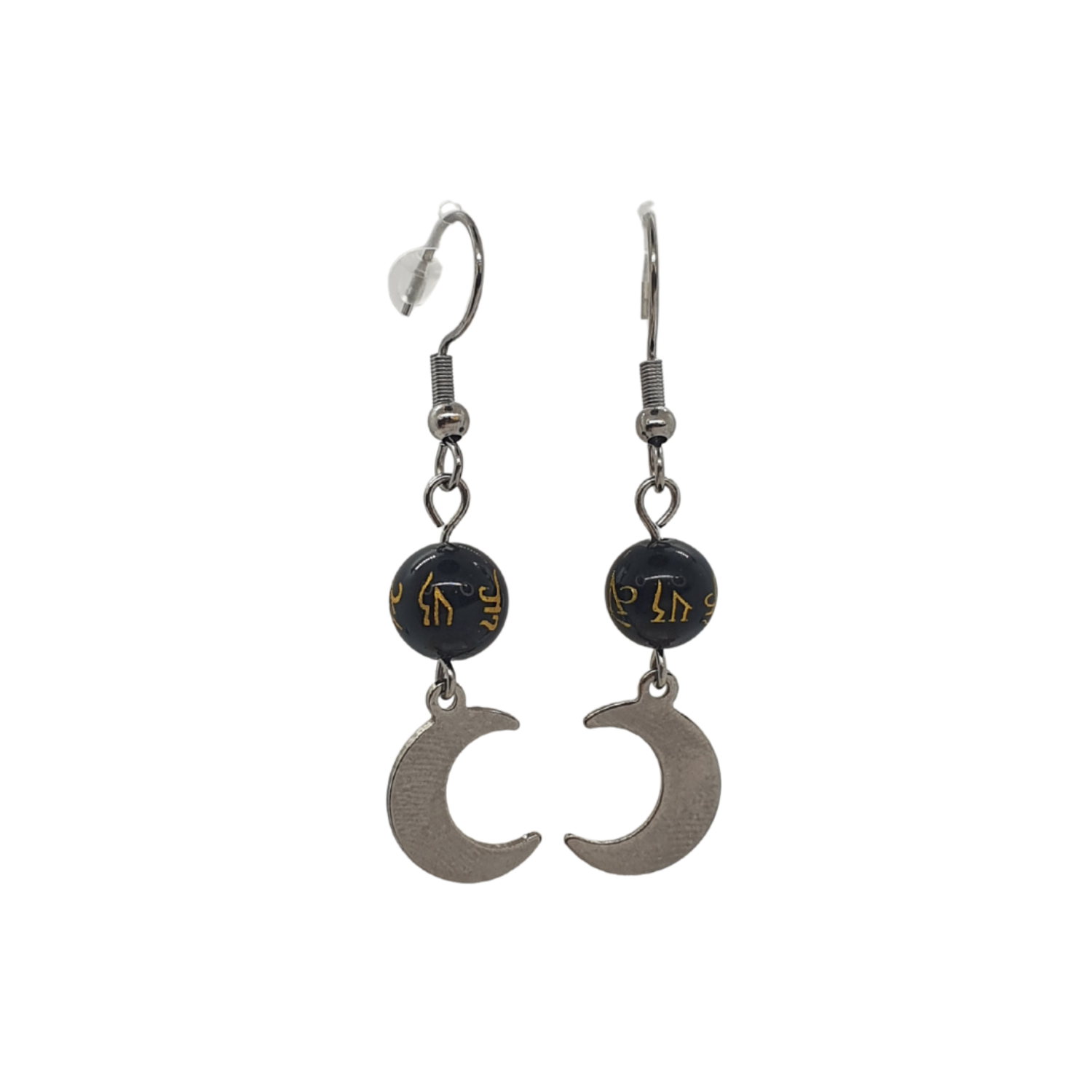 Boucles d&#39;Oreilles - Obsidienne sculptée Ôm - 8 mm