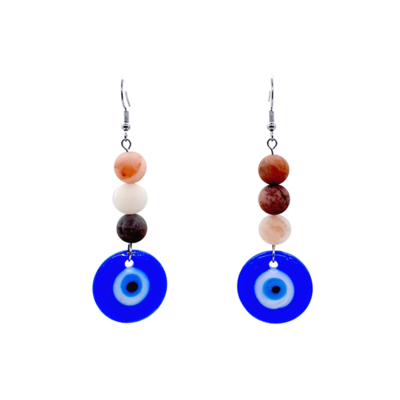 Boucles d&#39;Oreilles - Pierre de Lune et œil turc - 10 mm