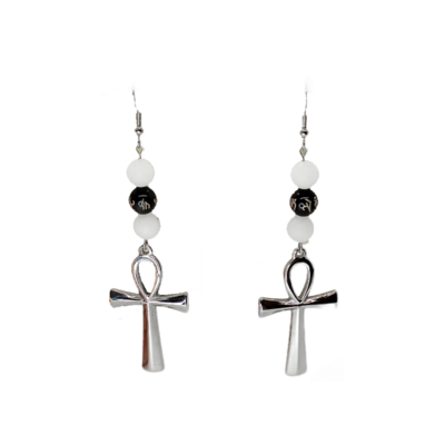 Boucles d&#39;Oreilles - Quartz inclusion de Tourmaline &amp; Obsidienne Ôm - 8 mm