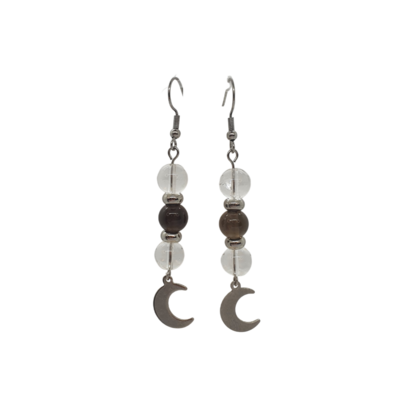 Boucles d&#39;Oreilles - Quartz fumé et Cristal de Roche - 8 mm