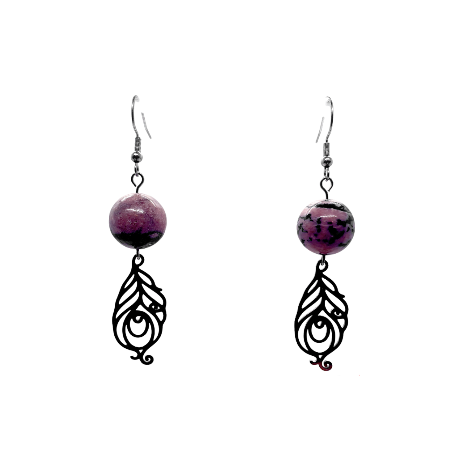 Boucles d&#39;Oreilles - Rhodonite - 14 mm