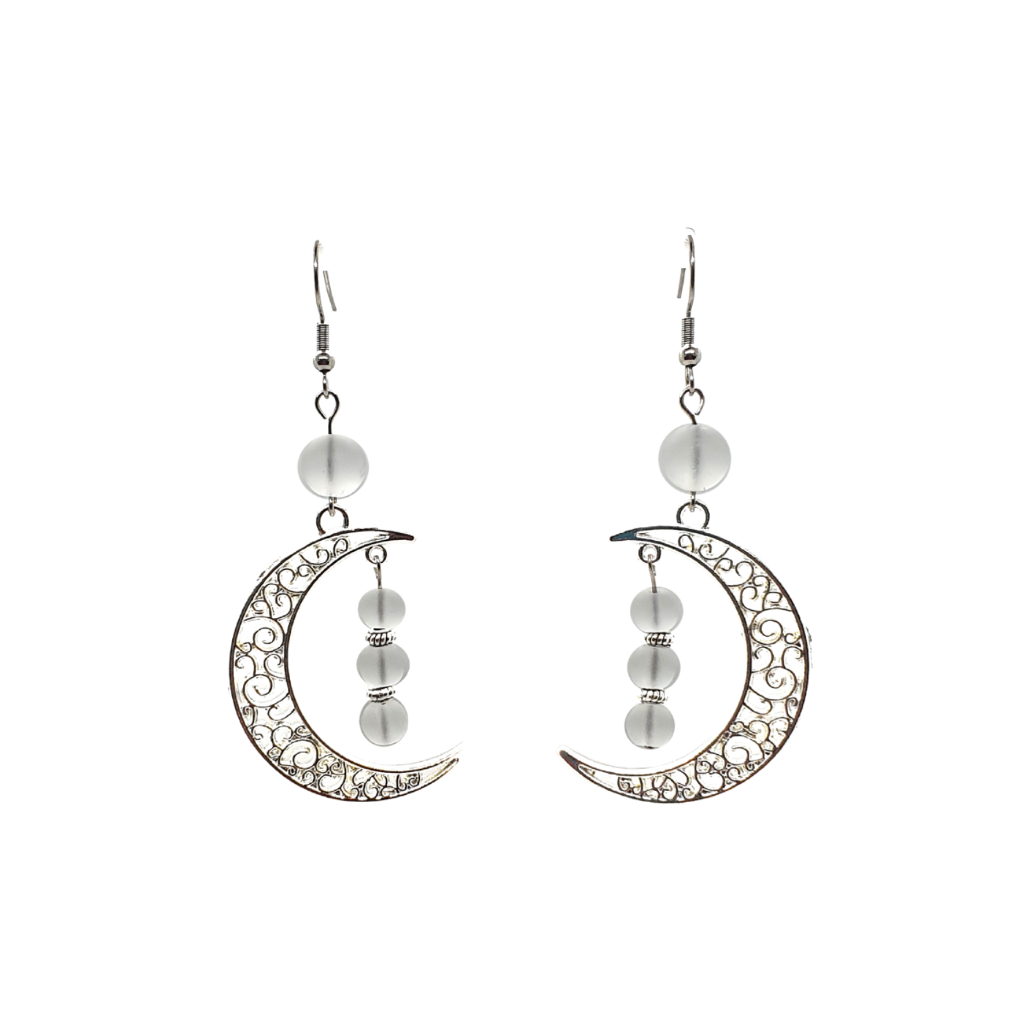 Boucles d&#39;Oreilles - cristal de roche Mat - 6 et 8 mm