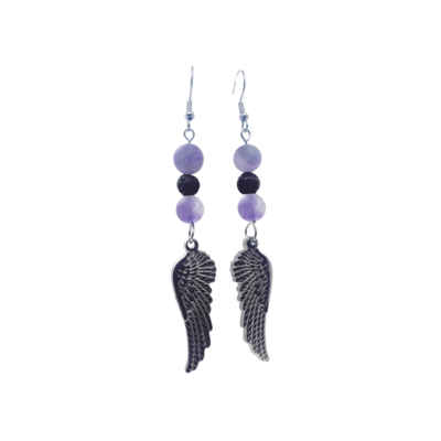 Boucles d&#39;Oreilles Améthyste mat et pierre de lave - 8 et 6 mm