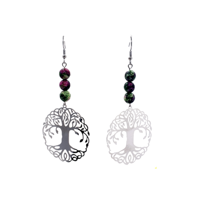 Boucles d&#39;Oreilles Arbre de Vie et Serpentine colorée facettée - 8 mm