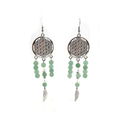 Boucles d&#39;Oreilles Aventurine et cristal de roche, 6mm mat