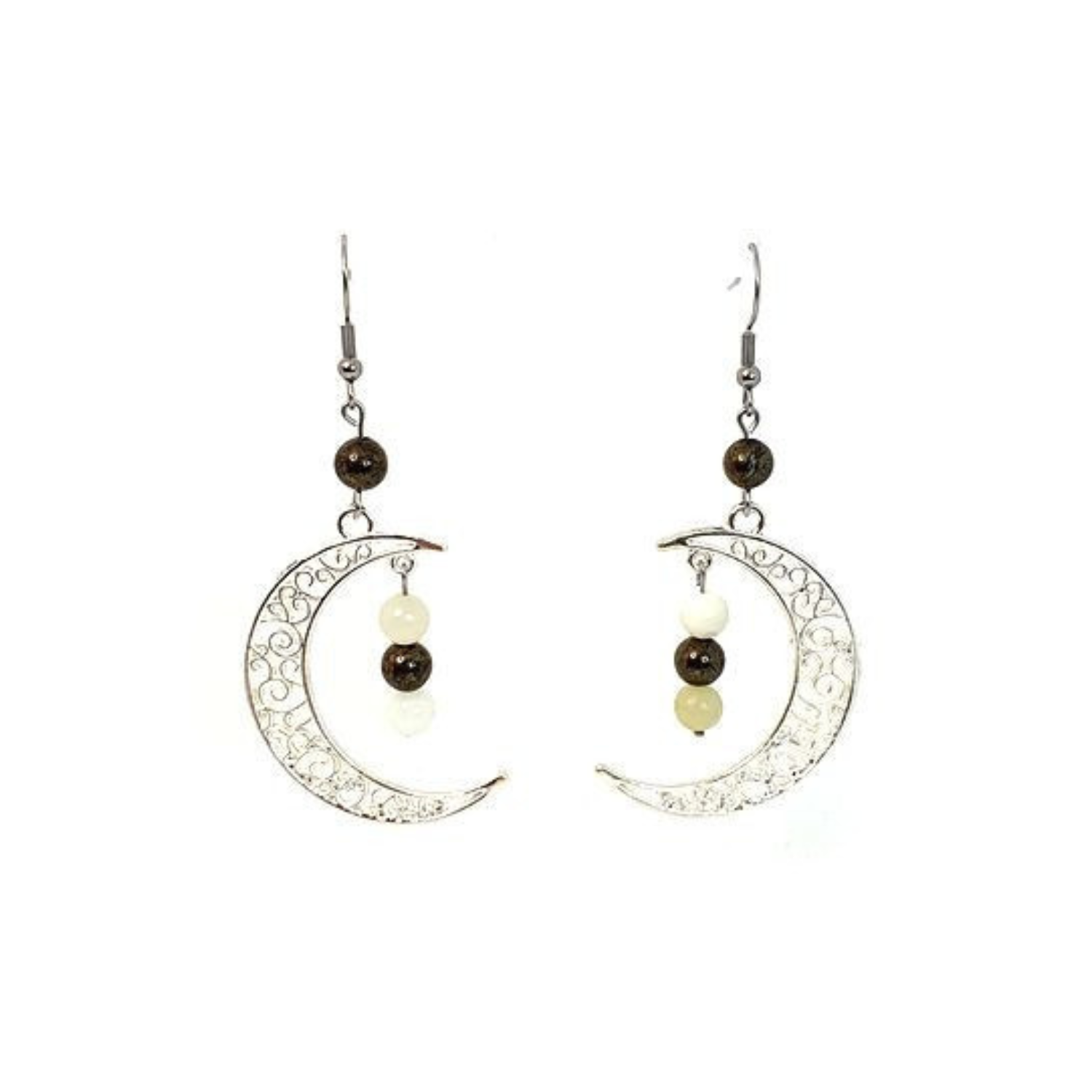 Boucles d&#39;Oreilles Pyrite et Jade de chine, 6 mm