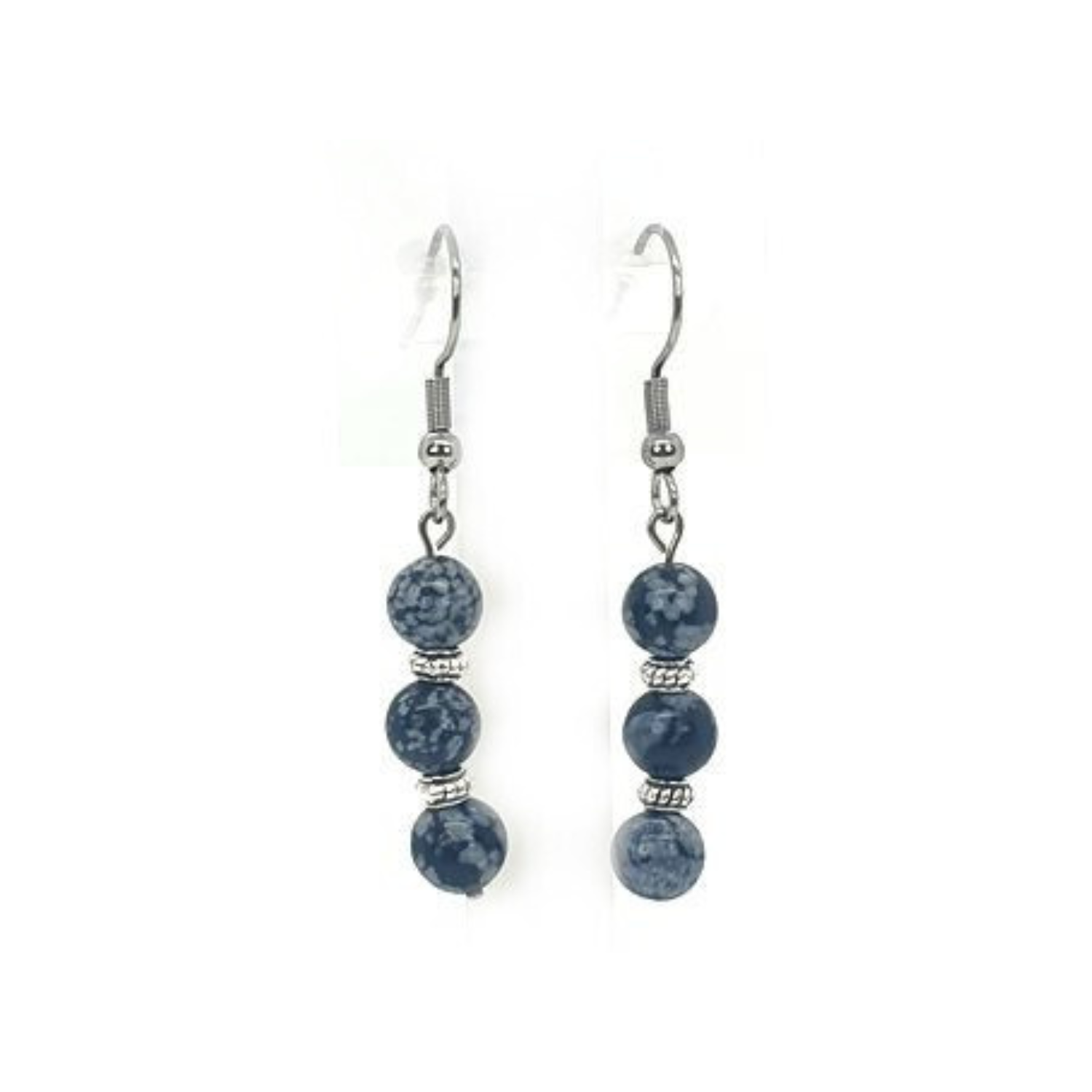 Boucles d&#39;Oreilles Obsidienne Flocon de Neige, 6 mm