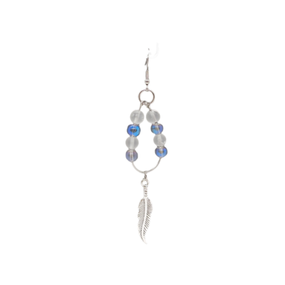 Boucles d'oreille - Aqua Aura, Cristal de roche mat et plume