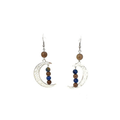 Boucles d&#39;Oreilles Quartz Fumé mat et Dumortiérite, 6 et 8 mm
