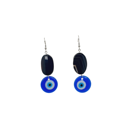 Boucles d&#39;Oreilles Sardonyx et œil turc - 19x30 mm