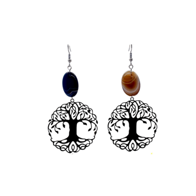 Boucles d&#39;Oreilles arbre de vie et Sardonyx - 15x20mm