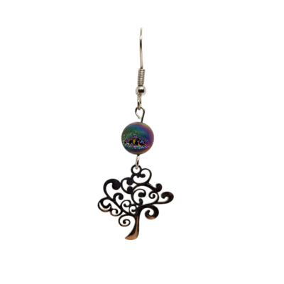 Boucles d'oreilles - Agate vaporisée arc-en-ciel et arbre de vie