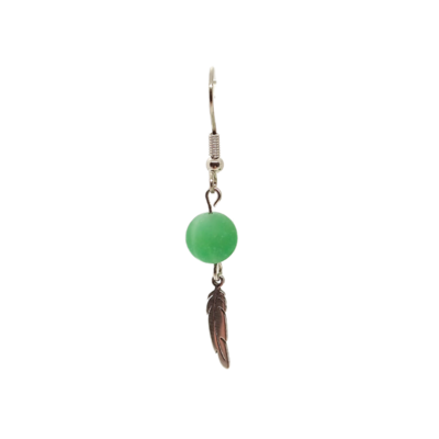 Boucles d'oreilles - Aventurine mate et plumes