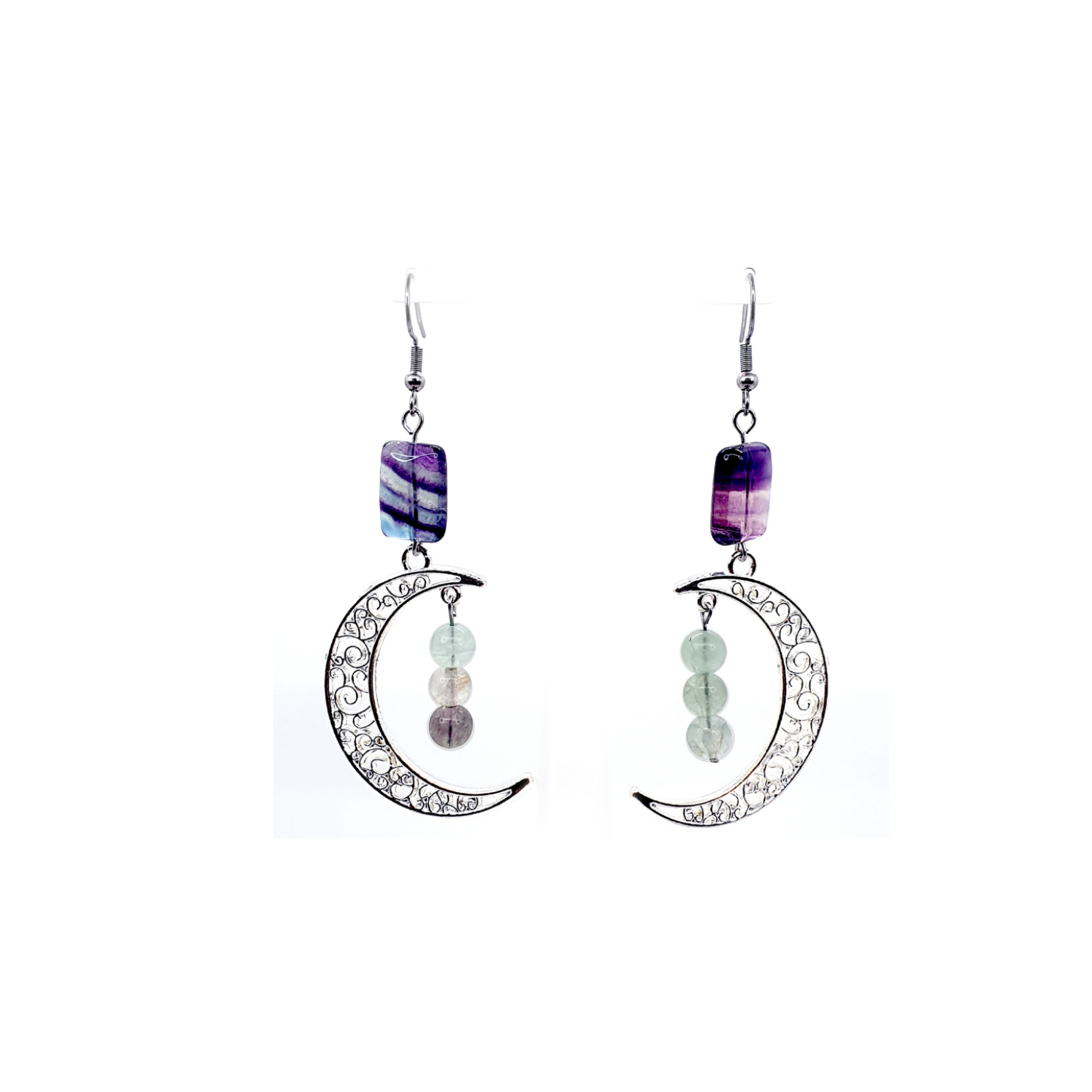 Boucles d&#39;oreilles - Fluorite - 6 et 14x10 mm