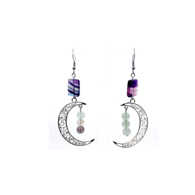 Boucles d&#39;oreilles - Fluorite - 6 et 14x10 mm