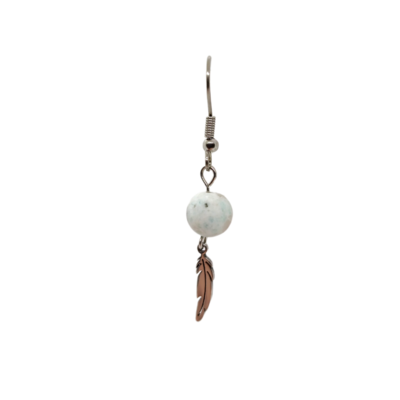 Boucles d'oreilles - Jaspe kiwi mat et plumes