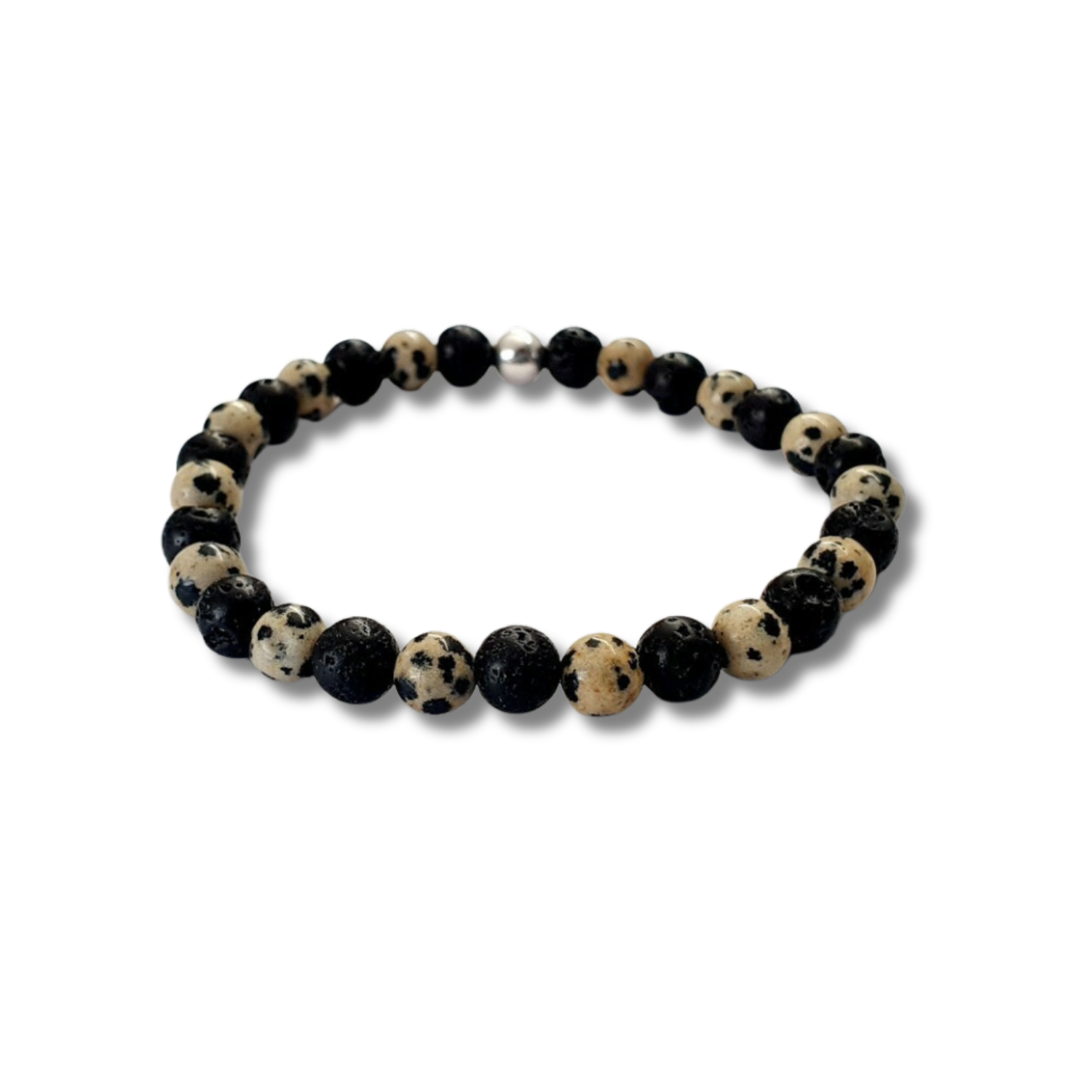 Bracelet jaspe dalmatien &amp; pierre de lave 6mm