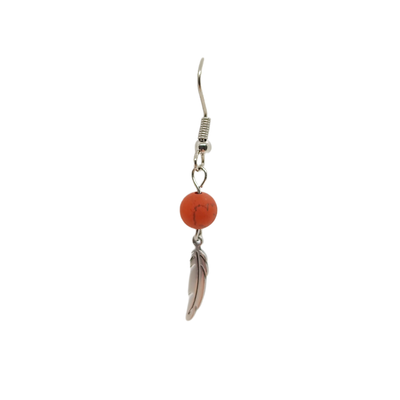 Boucles d'oreilles - Jaspe rouge mat et plumes