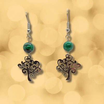Boucles d'oreilles - Malachite et arbre de vie