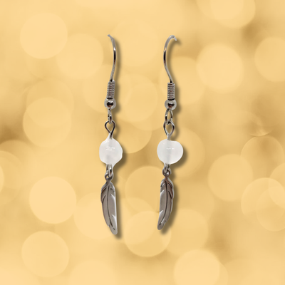 Boucles d'oreilles - Sélénite et plume