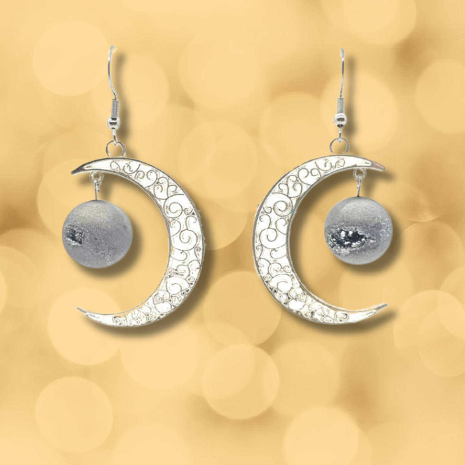 Boucles d&#39;oreilles Agate vaporisé &quot;argent&quot;