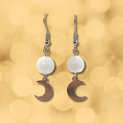 Boucles d'oreilles - Sélénite et croissant de lune