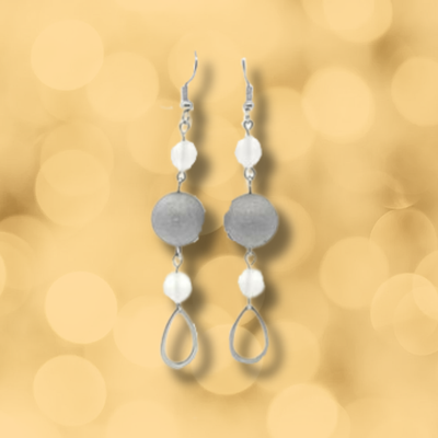 Boucles d'oreilles Agate vaporisé "argent" et cristal de roche mat