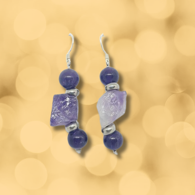 Boucles d'oreilles Améthyste brute et perles