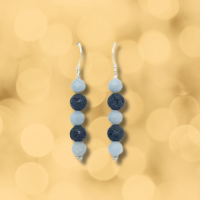 Boucles d'oreilles Angélite et pierre de lave