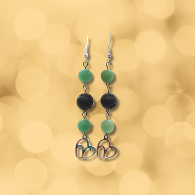 Boucles d'oreilles Astro - Bélier - Aventurine verte mat &amp; Pierre de lave